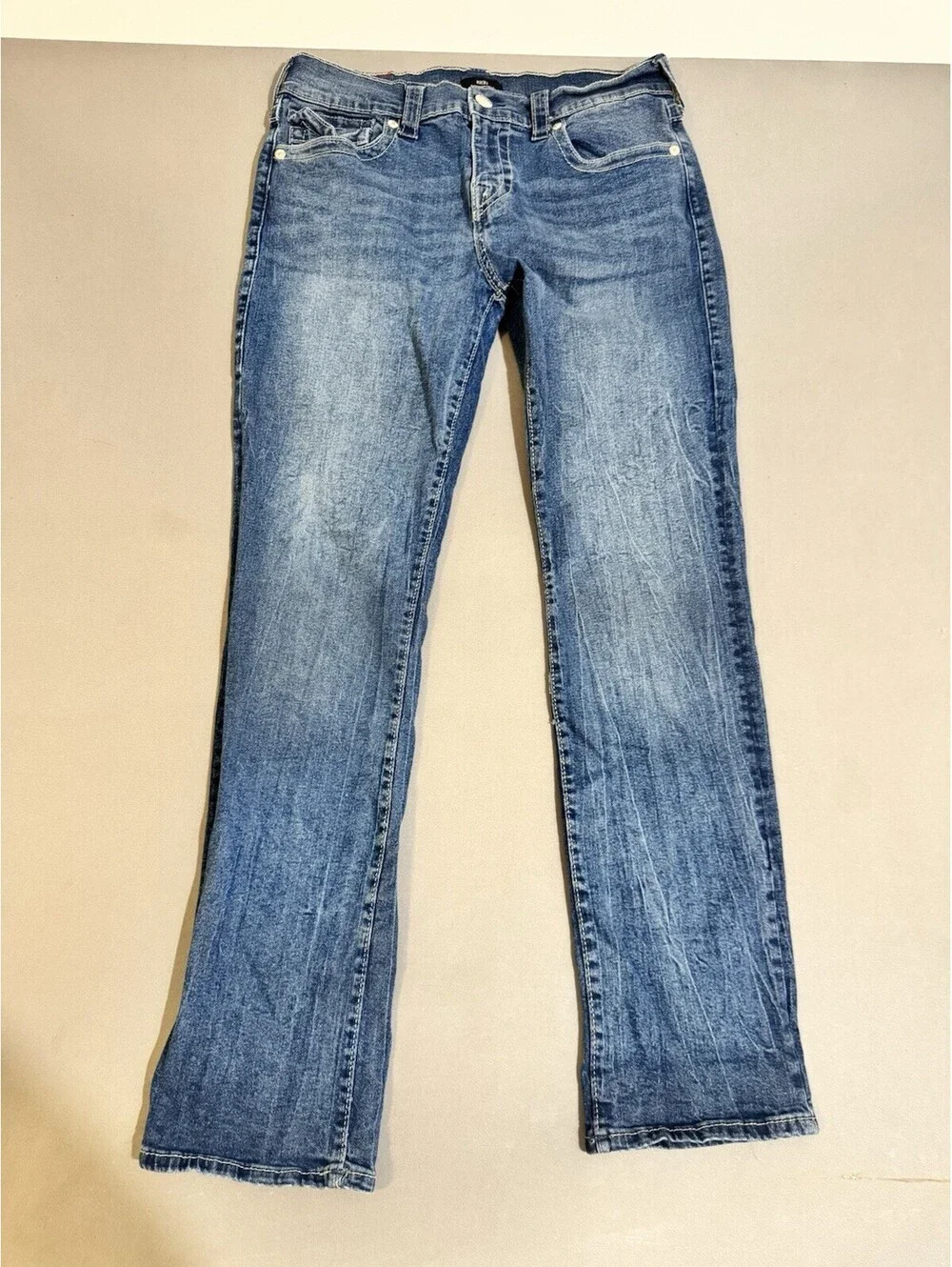 True Religion Ricky Jeans Mens 32 Light Wash Relaxed Straight Flap Pocket